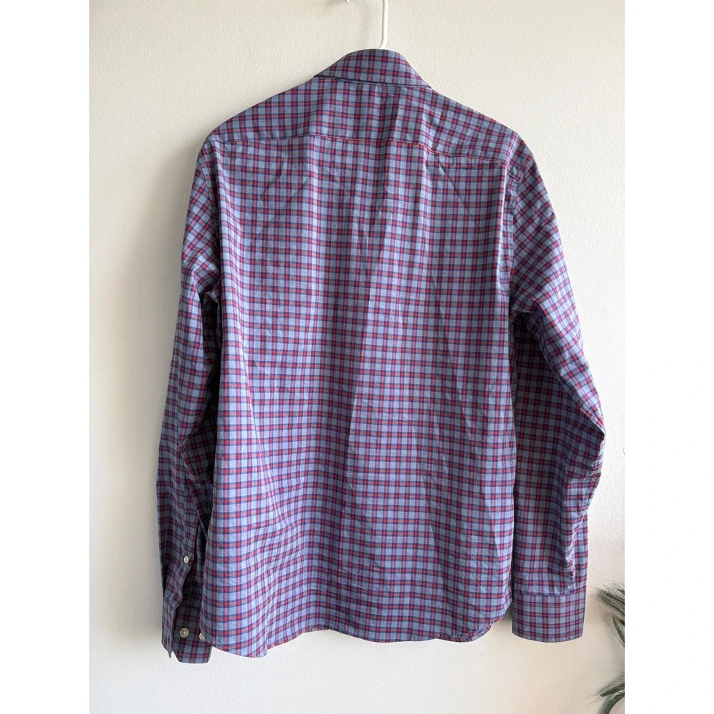 Banana Republic Tech Stretch Cotton Plaid Button Down Shirt Mens Medium Blue Red
